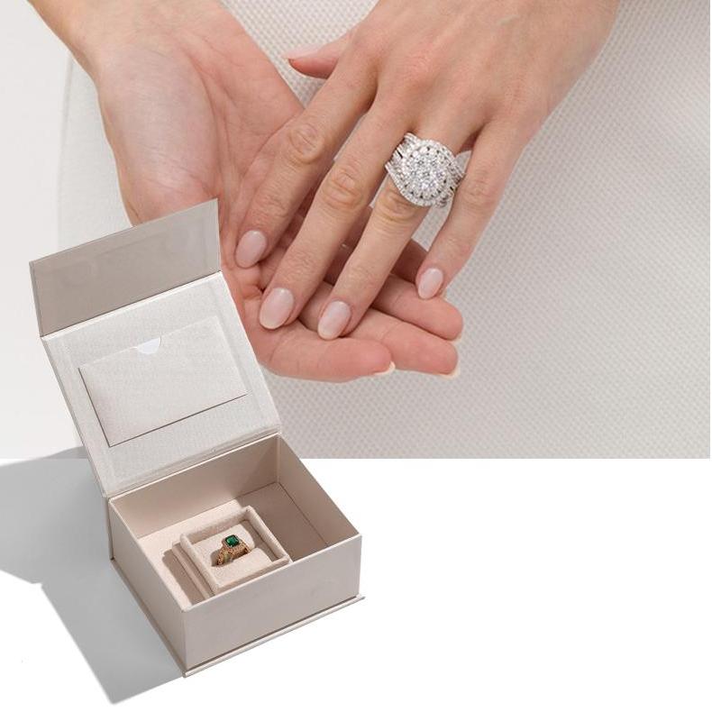 Custom Light Khaki Ring Box Nested In Magnetic Jewelry Gift Boxes 11