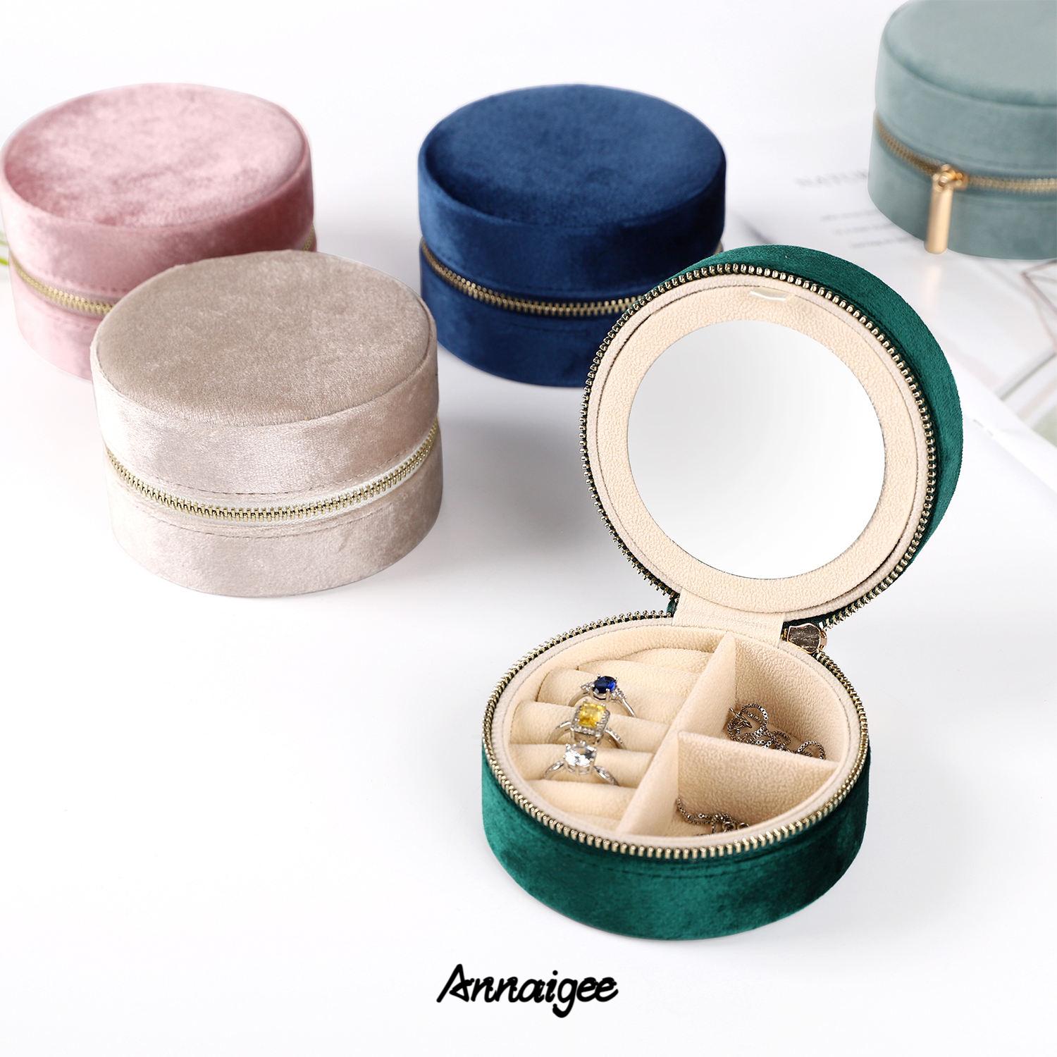 Round Travel Jewelry Case Double Layer Bridesmaid Jewelry Box
