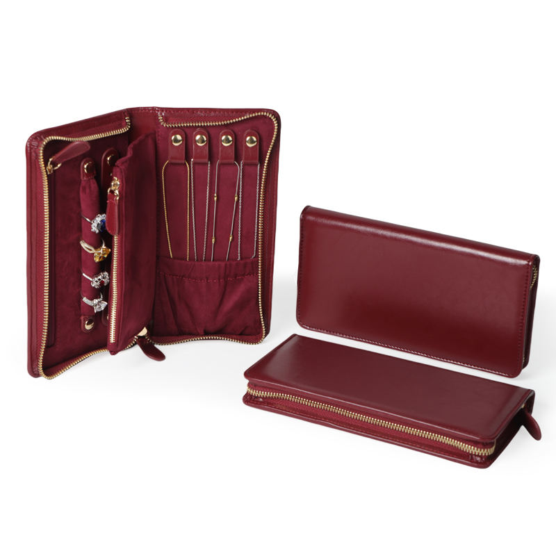 Customize Burgundy PU Leather Travel Jewellery Cases Wholesale