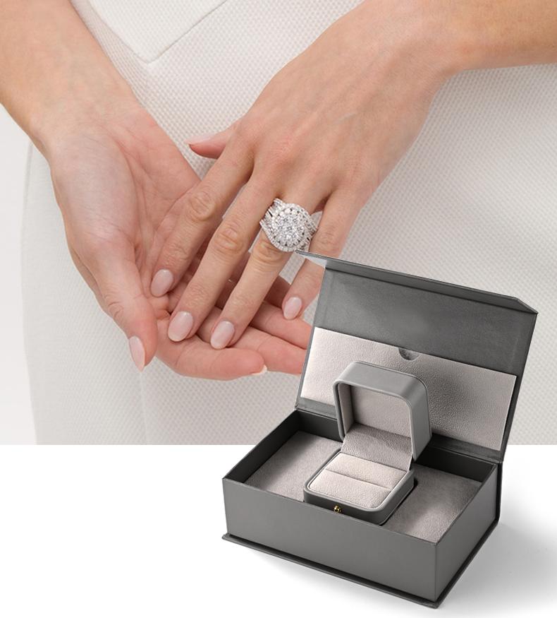 Kotak Hadiah Perhiasan Magnet Abu-abu Mewah dengan Kotak Cincin dan Kotak Anting 12