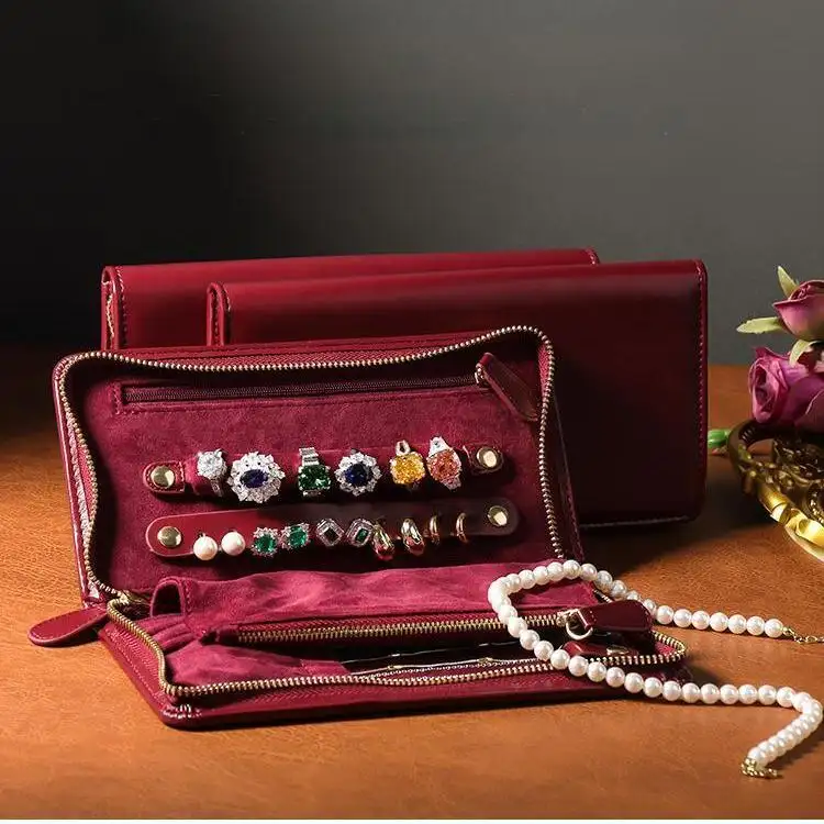 Customize Burgundy PU Leather Travel Jewellery Cases Wholesale 1