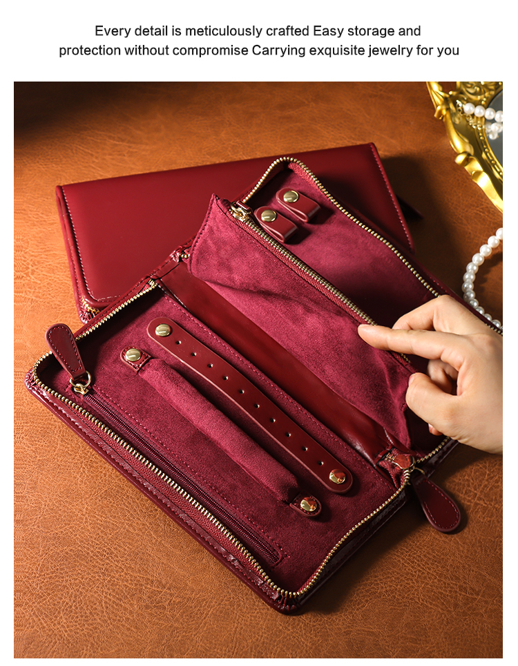 Customize Burgundy PU Leather Travel Jewellery Cases Wholesale 8