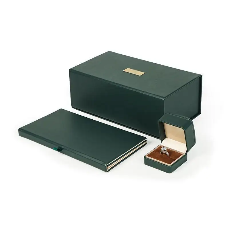 Premium Leather Jewelry Gift Box with Ring Box and Pull-Out Certificate Drawer 1