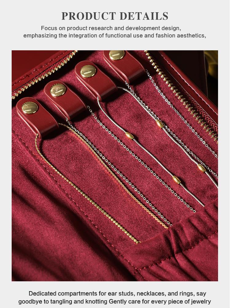 Customize Burgundy PU Leather Travel Jewellery Cases Wholesale 11