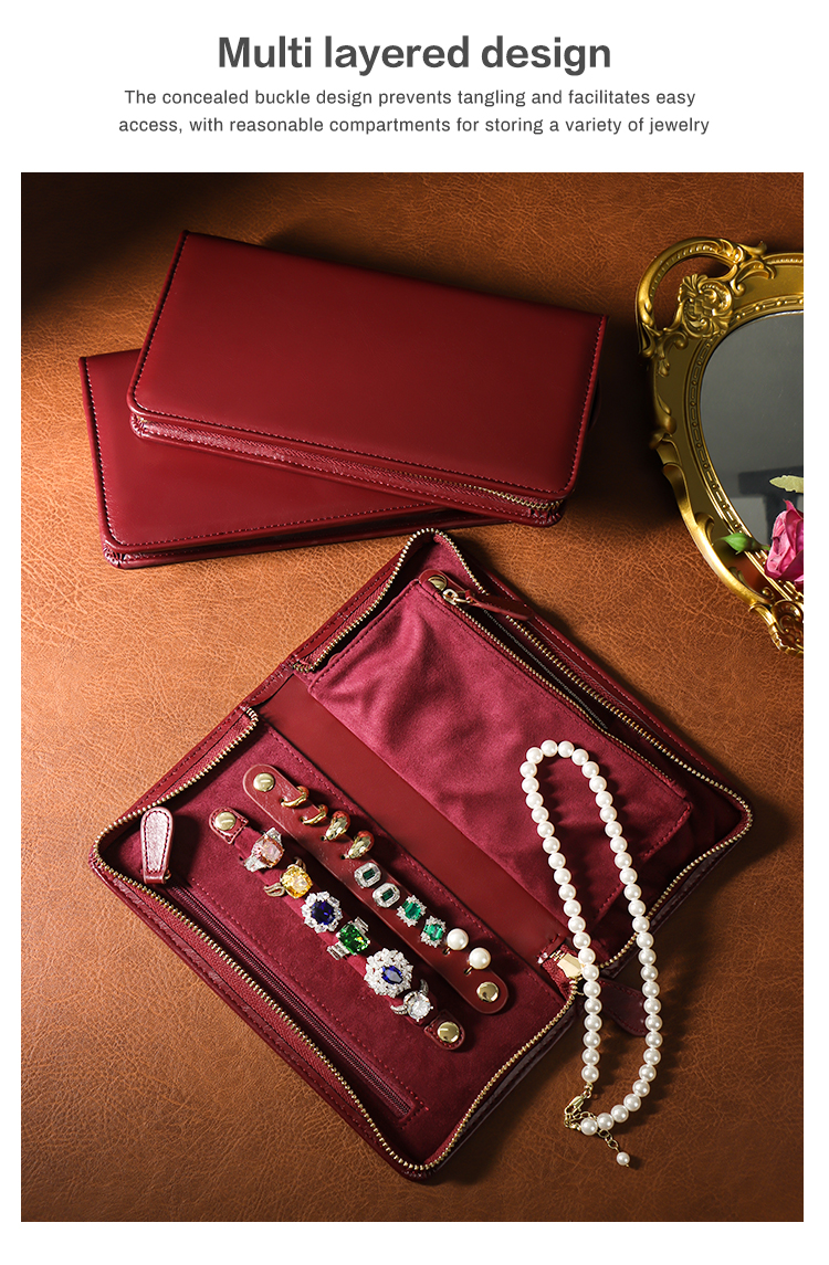 Customize Burgundy PU Leather Travel Jewellery Cases Wholesale 10