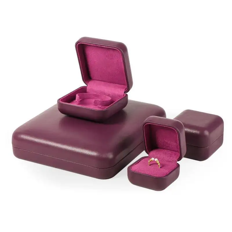 Wholesale Purple PU Leather Ring Earring Bracelet Box Series 1