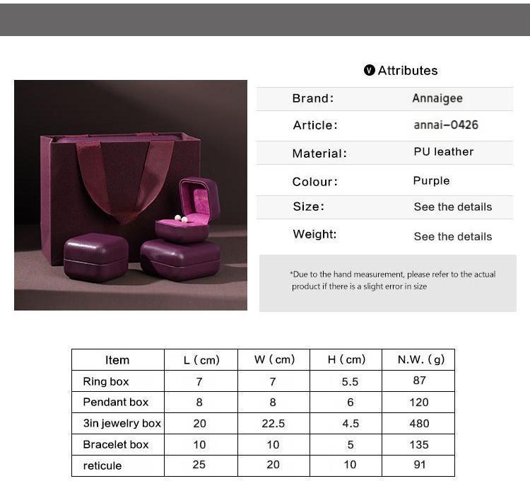 Wholesale Purple PU Leather Ring Earring Bracelet Box Series 12