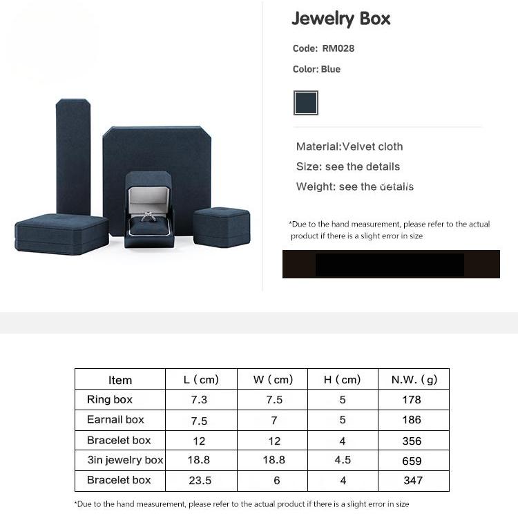 navy blue velvet jewelry box sizes