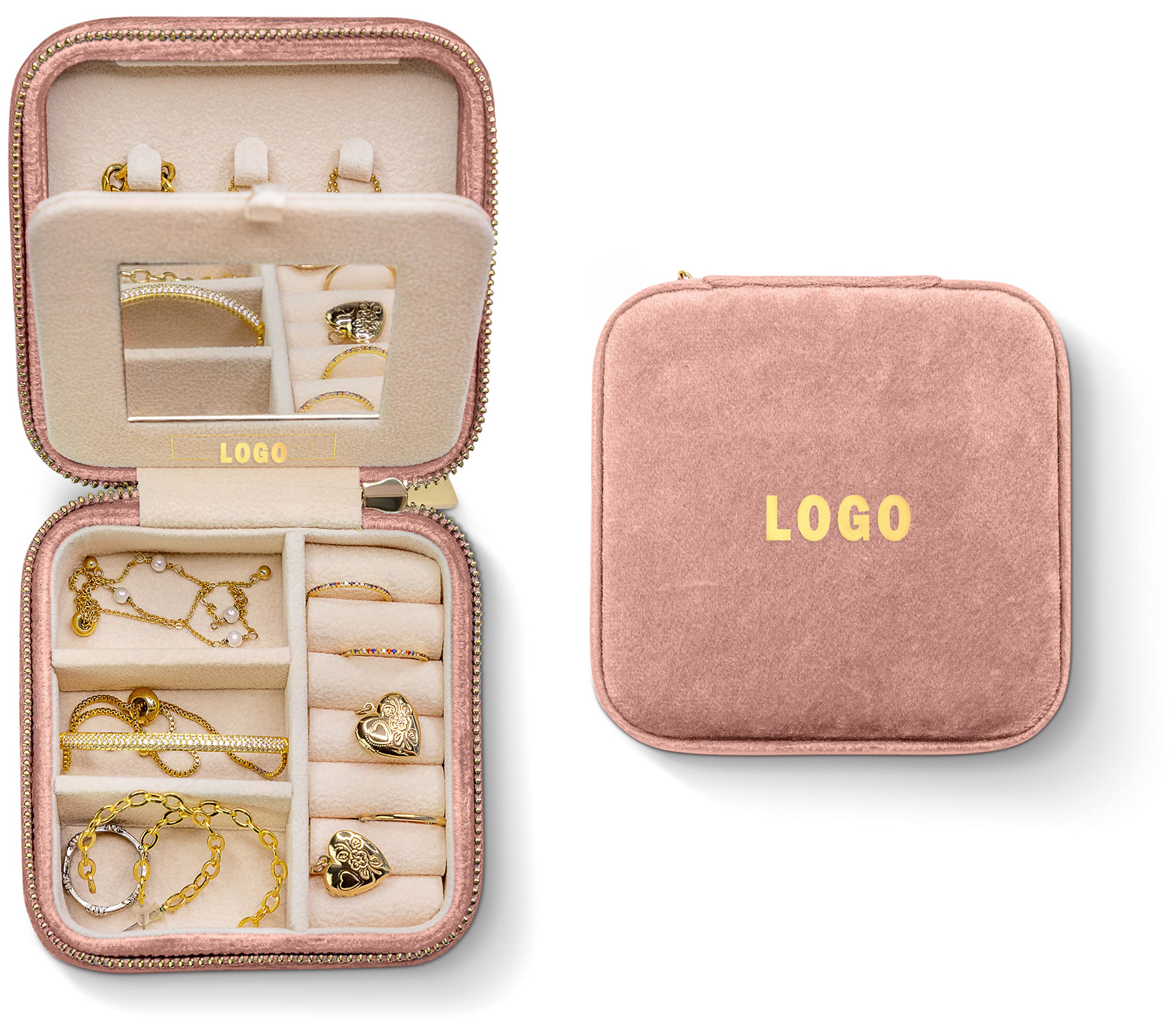 High-quality Mini Pink Green Velvet Zip Travel Jewelry Case - Annaigee