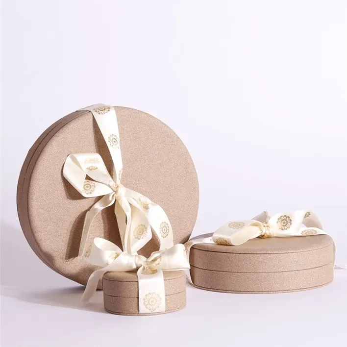Hochwertige, runde Schmuckset-Verpackung aus individuellem Material – Annaigee 1