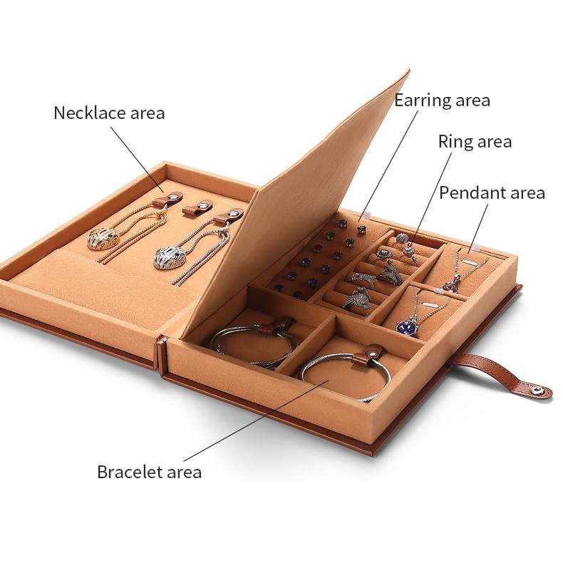 Annaigee High-quality book-shape leather jewelry storage box Details-1