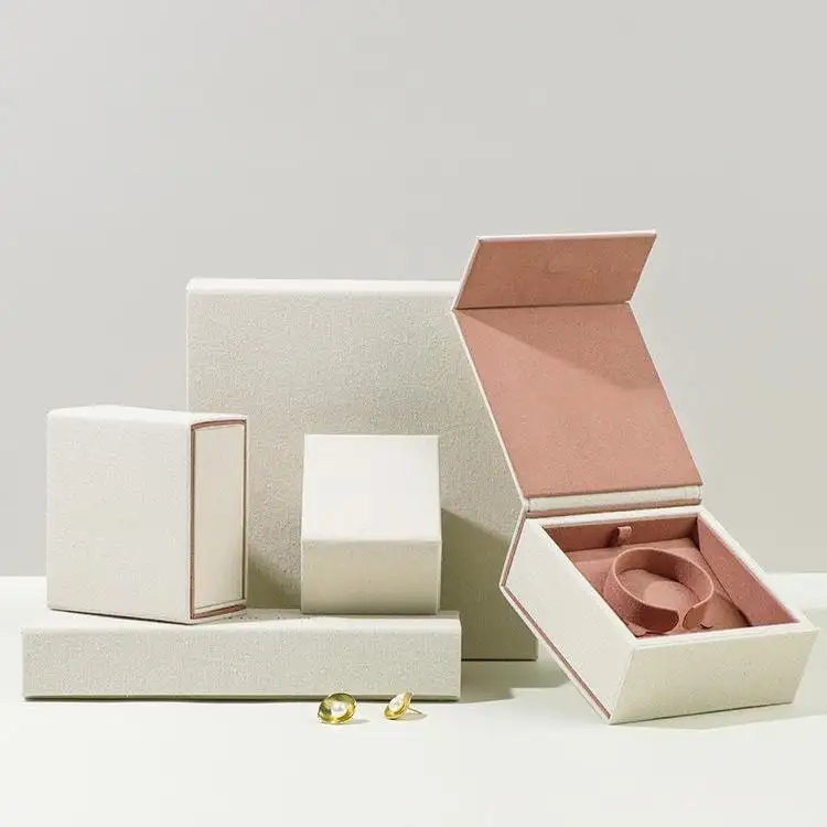 Custom OEM Luxury Beige Linen Cotton Jewelry Boxes Wholesale Series 1