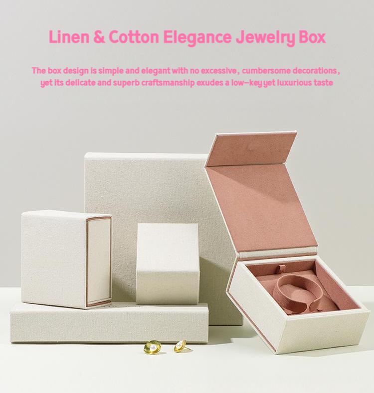 Custom OEM Luxury Beige Linen Cotton Jewelry Boxes Wholesale Series 12