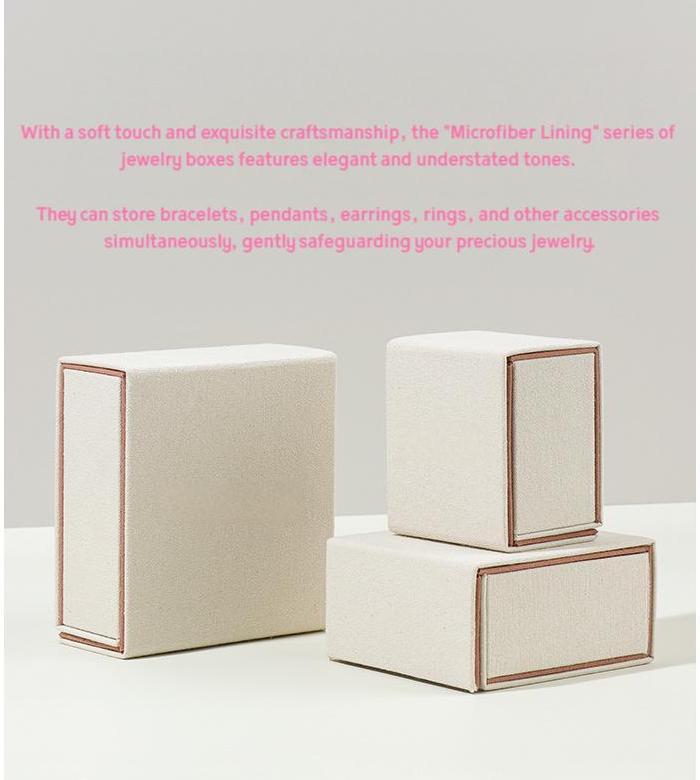Custom OEM Luxury Beige Linen Cotton Jewelry Boxes Wholesale Series 13