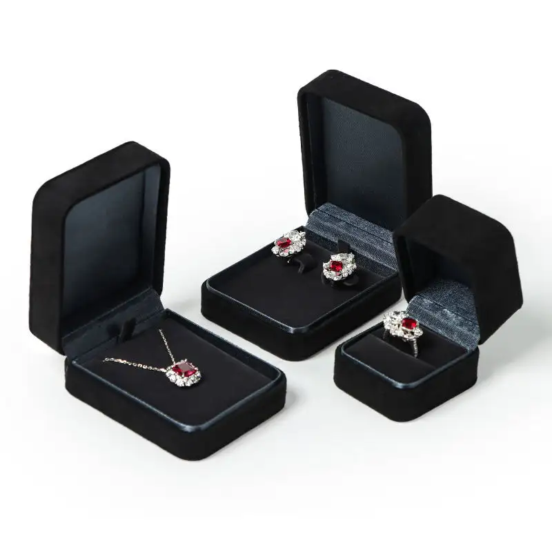 Wholesale Custom Black Microfiber Stain Jewelry Boxes For Ring Earrings 1