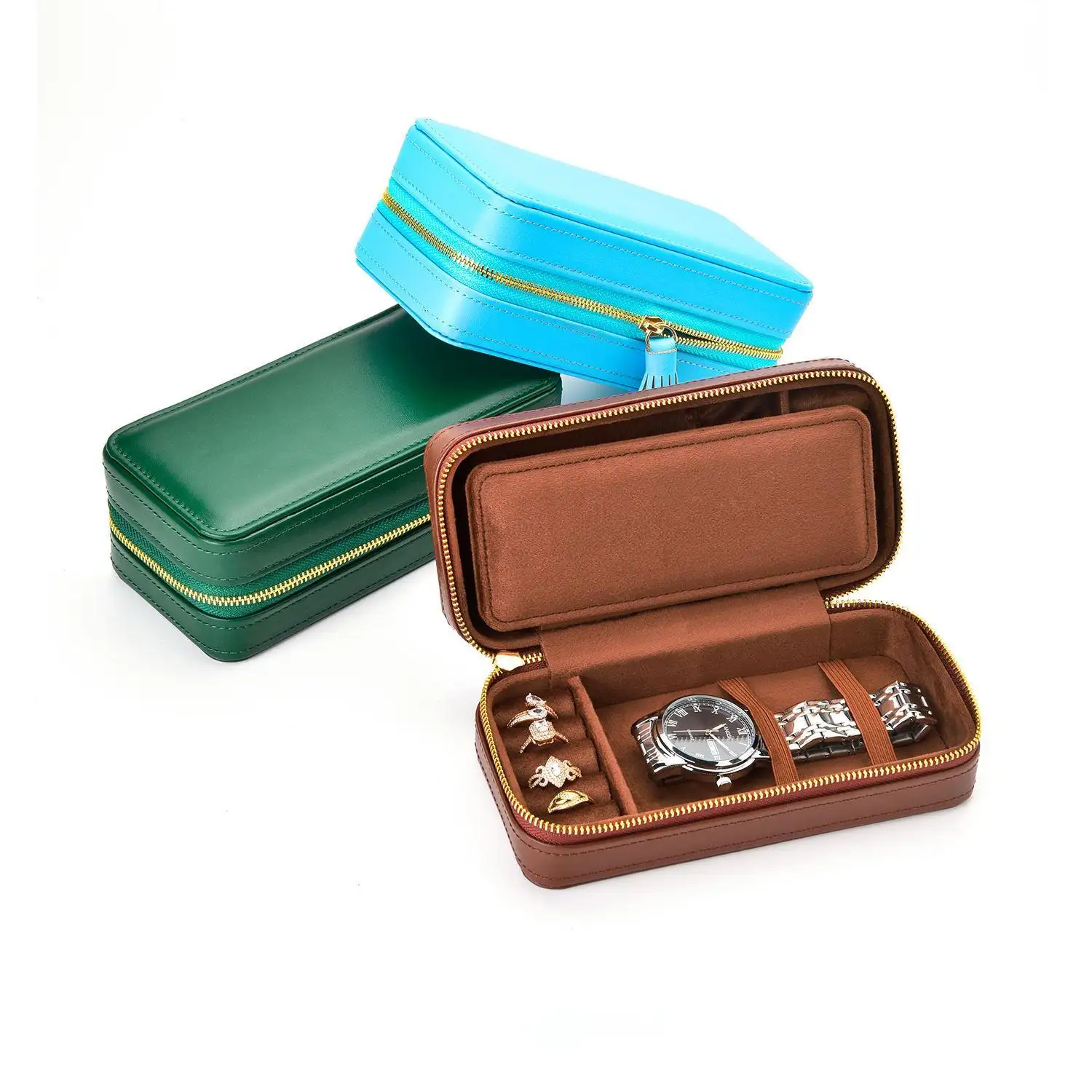 Custom Leather Ring Necklace Watch Jewelry Travel Case Storage Box New 1