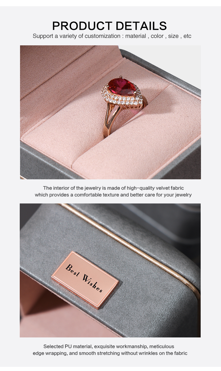 Wholesale Custom Italian Grey Leather Jewelry Boxes For Ring Earrings 15