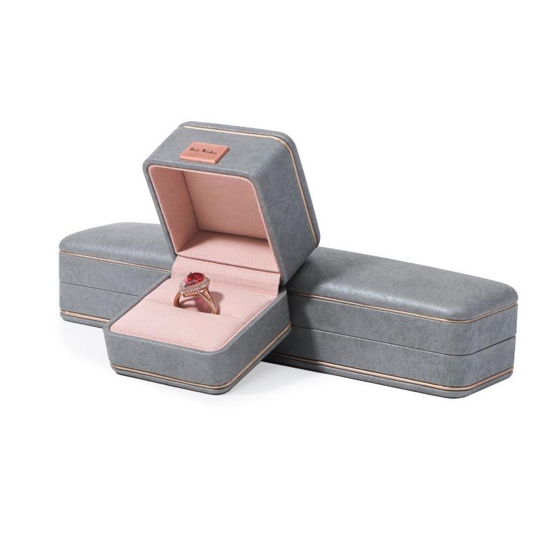 Wholesale Custom Italian Grey Leather Jewelry Boxes For Ring Earrings 12