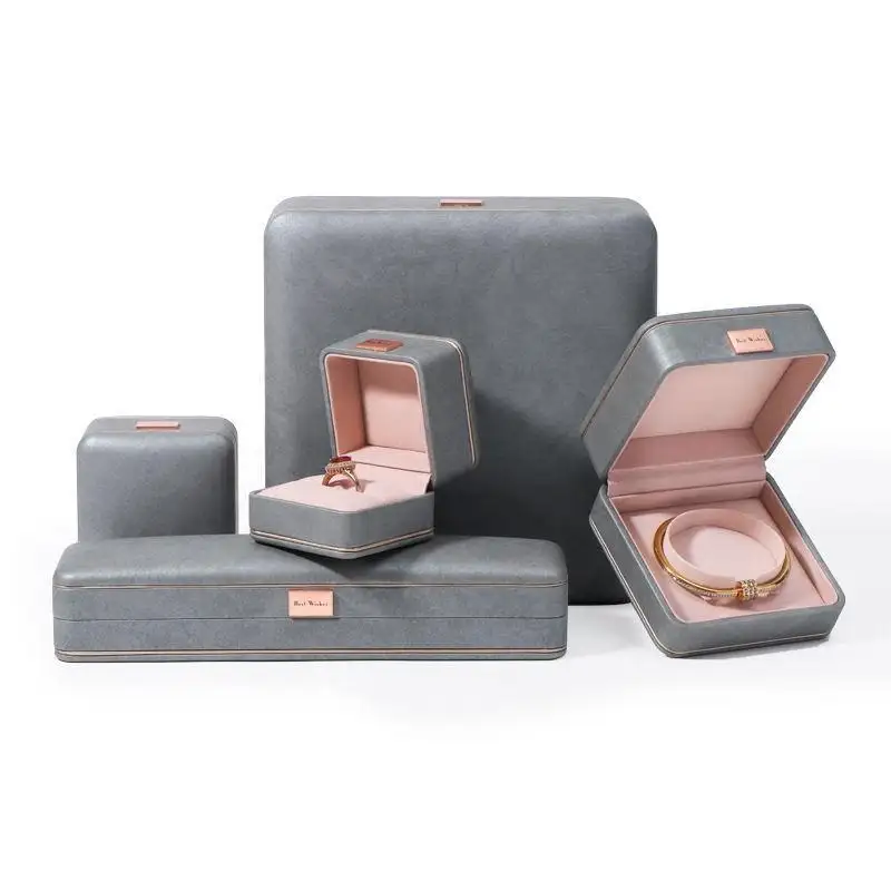 Wholesale Custom Italian Grey Leather Jewelry Boxes For Ring Earrings 1