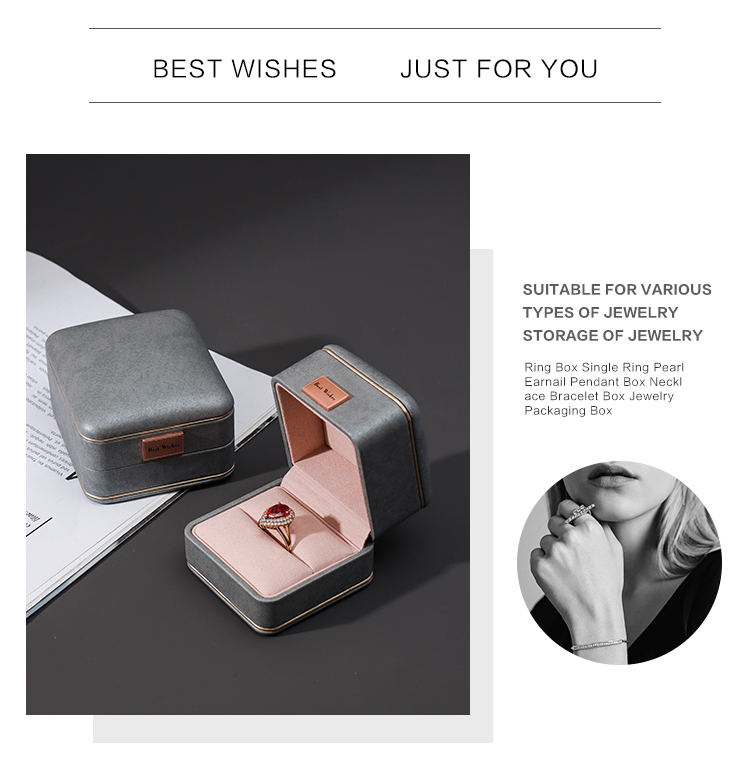 Wholesale Custom Italian Grey Leather Jewelry Boxes For Ring Earrings 16