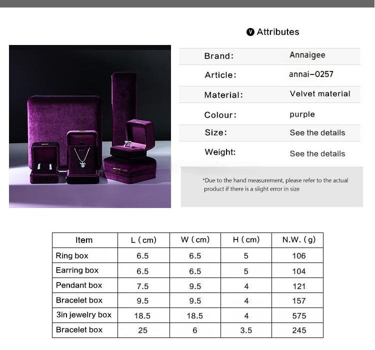 Wholesale Purple Velour Jewelry Ring Earring Box Series 14