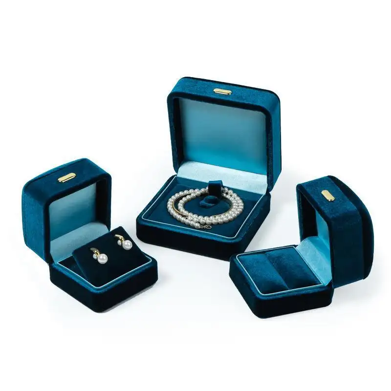 Wholesale Blue Velour Jewelry Ring Earring Boxes Series 1