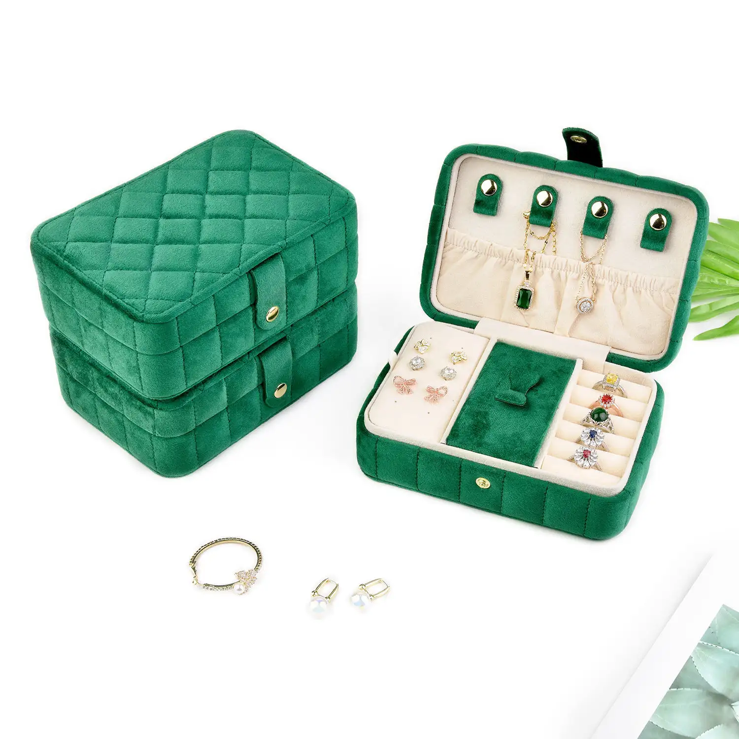 Wholesale Travel Jewelry Case Factory | Green Jewel Case Design 1
