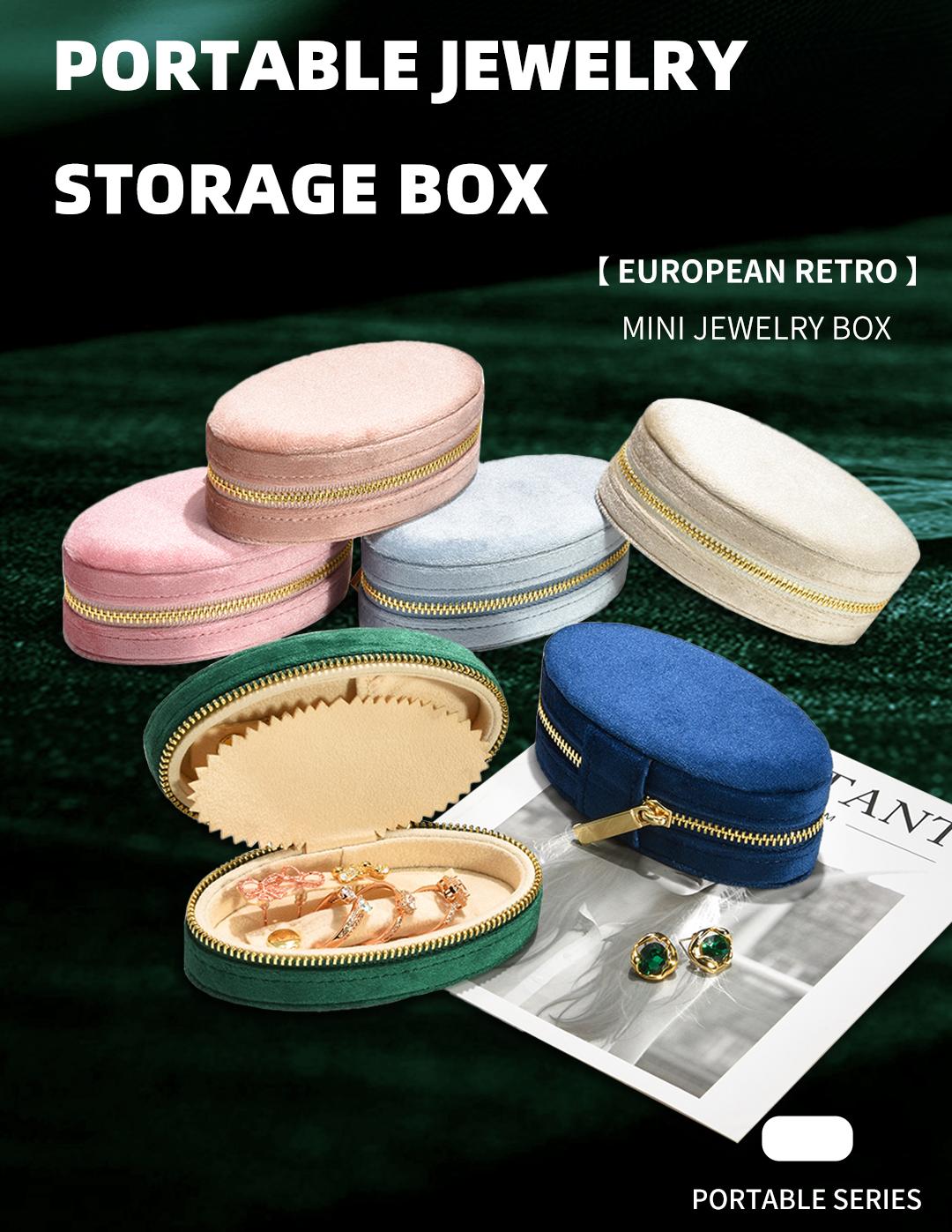Velvet Mini Oval Travel Jewelry Box Organizer Size 11x6x4.1cm 11