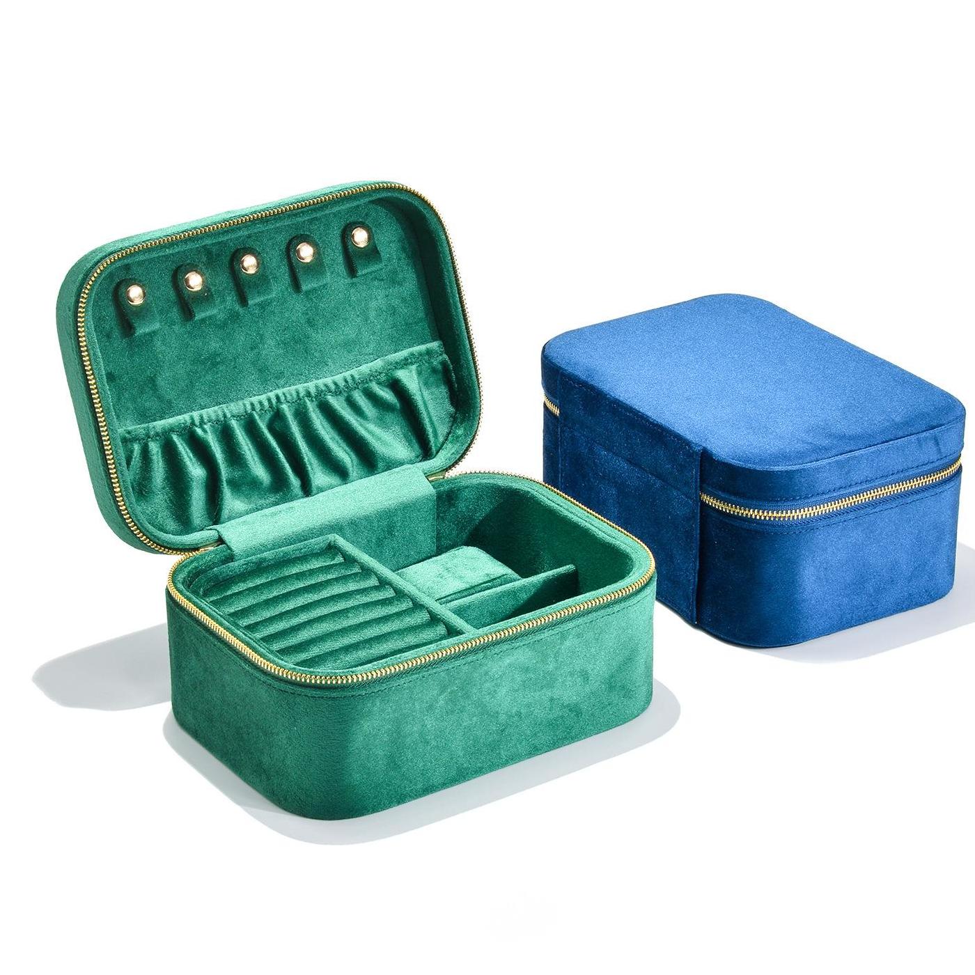 Green velvet travel jewelry box