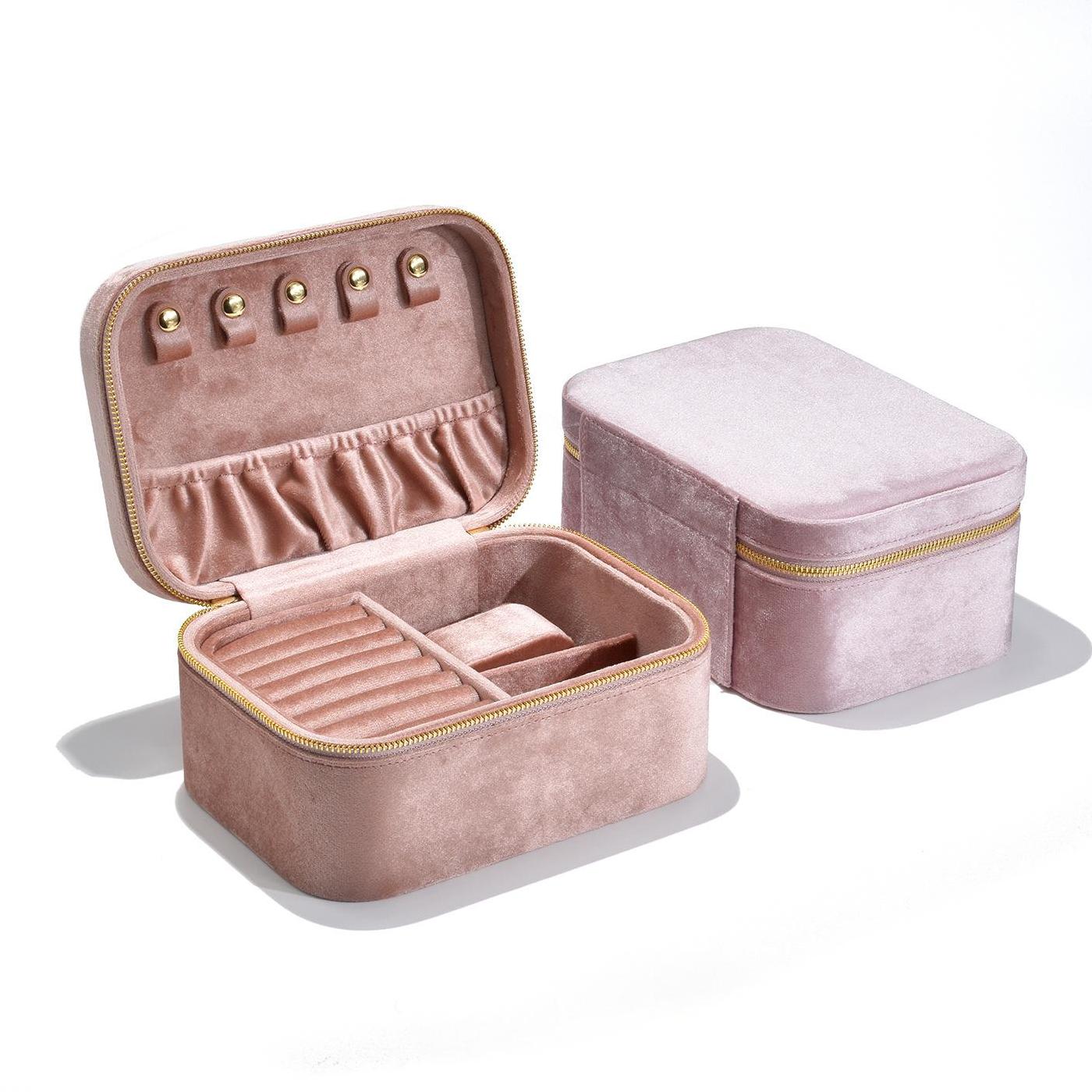 pink velvet travel jewelry box