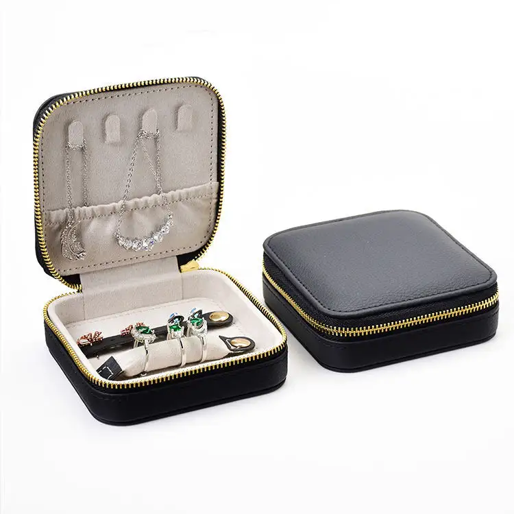 Custom Black Leather Travel Jewelry Box With Logo Wholesale 1