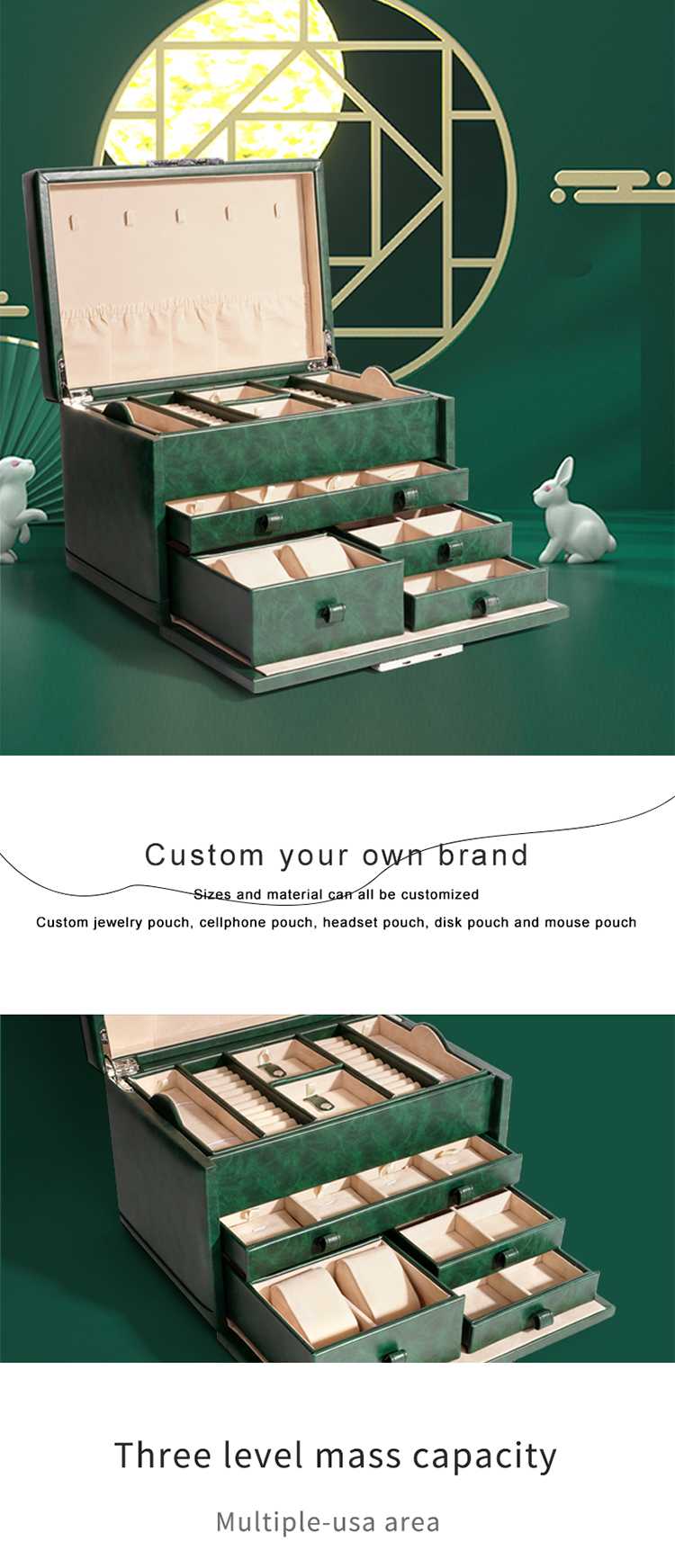 Wholesale Custom Colors Large PU Leather Jewelry Organizer Box