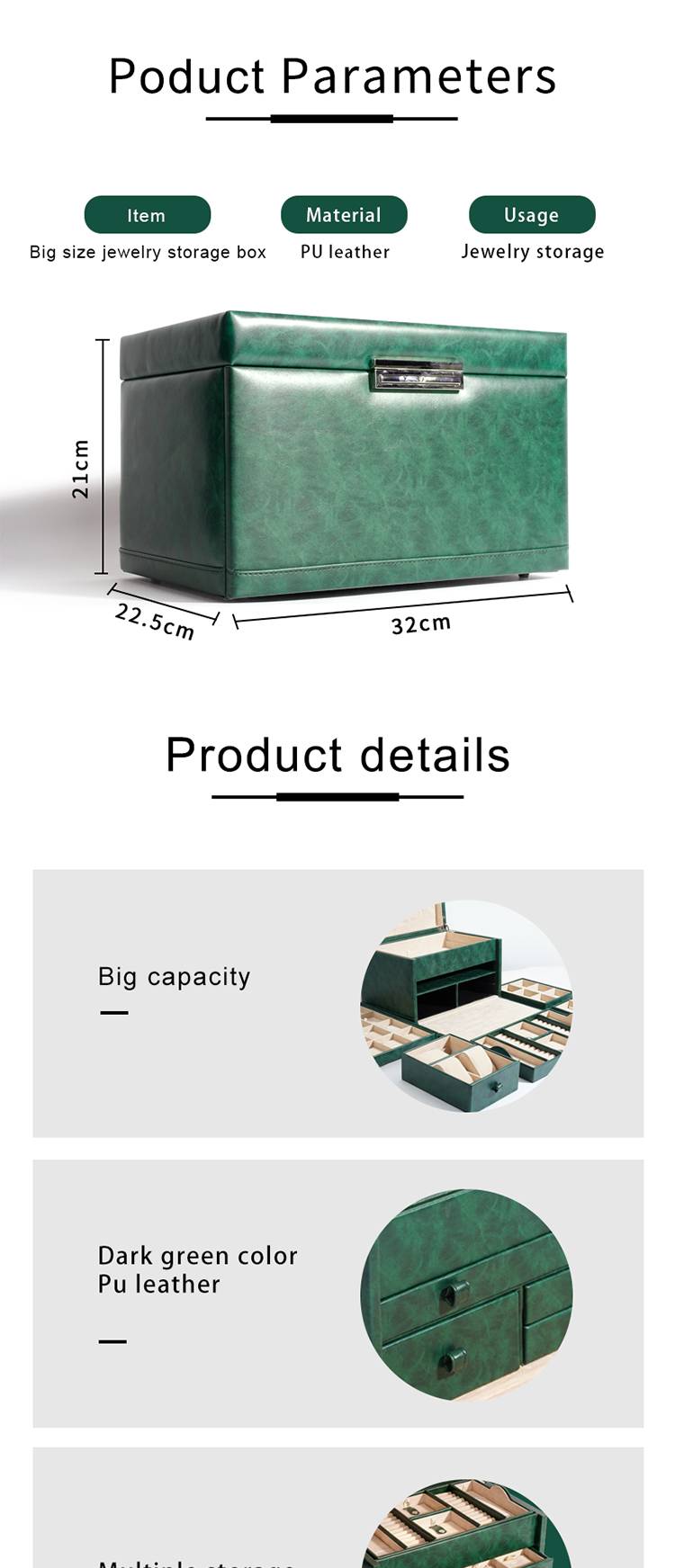 Wholesale Custom Colors Large PU Leather Jewelry Organizer Box-4