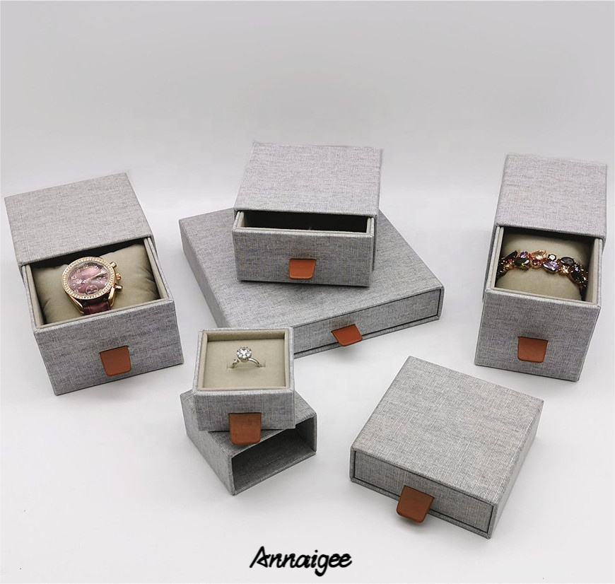 Classic Linen Fabric Drawer Sliding Ring Earring Bracelet Necklace Jewelry Boxes