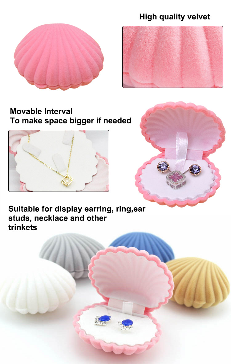 Manufacturer Customized Foam Insert Sea Shell Shape Velvet Earrings Necklace Ring Case Gift Storage Display Jewelry Box