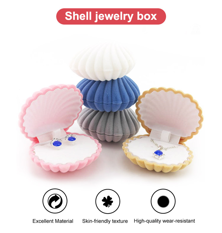 Manufacturer Customized Foam Insert Sea Shell Shape Velvet Earrings Necklace Ring Case Gift Storage Display Jewelry Box