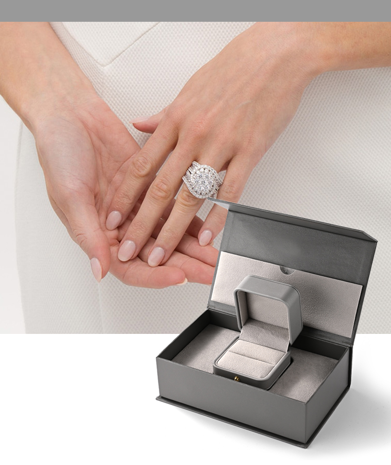 Luxury Jewelry Box Custom Engagement Ring Box Grey Leather - Annaigee