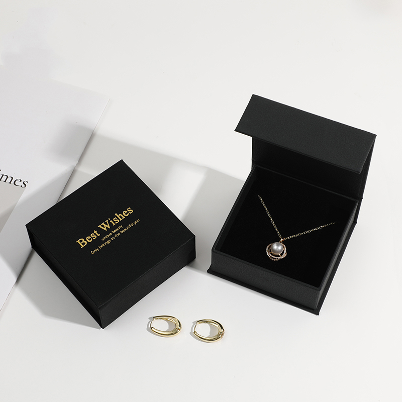 black magnetic flip-top jewelry boxes
