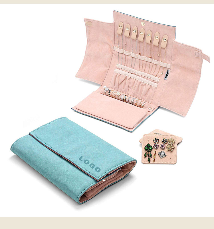 Annaigee - Supple Suede Jewelry Organizer Roll Travel Jewel Bag case for Multiple Necklaces Jewelry Storage Organizer 12