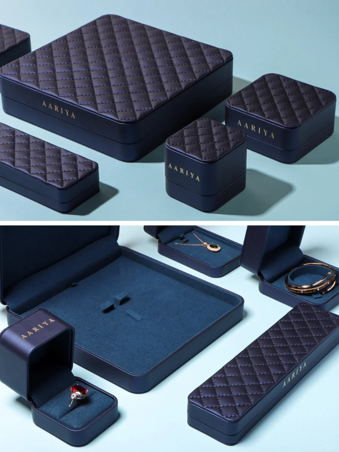 Custom Logo Printed Handmade Beautiful Navy Blue Fancy Jewelry Box With Logo