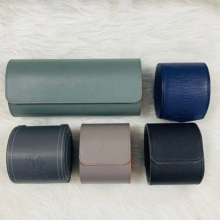 Custom 1/2/3 Slots Roll Vintage Leather Watch Roll - Annaigee Jewelry Packing 1