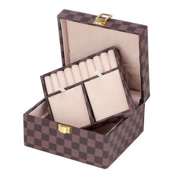 Vintage Lockable 2 Layers Necklace Earrings Ring Pu Leather Portable Jewelry Storage Case Box With Mirror Jewelry Box