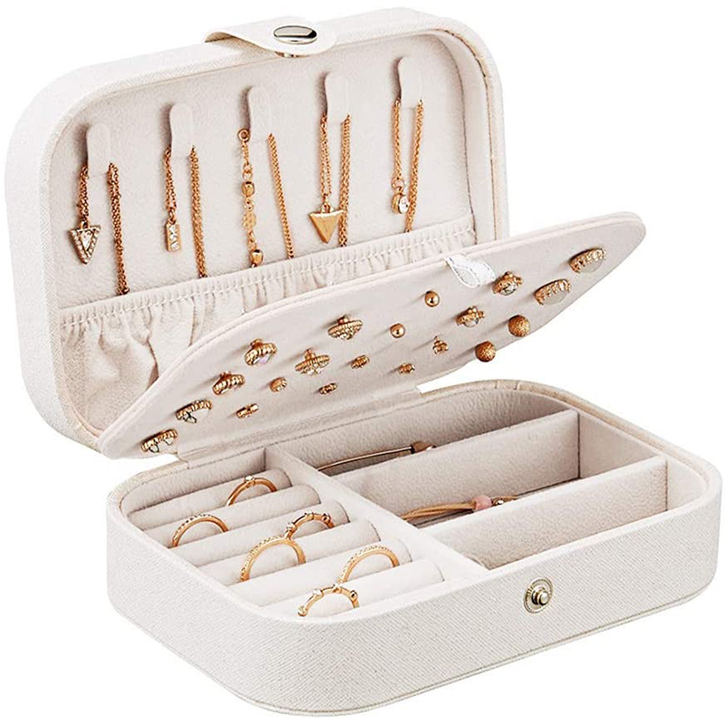 Vintage Lockable 2 Layers Necklace Earrings Ring Pu Leather Portable Jewelry Storage Case Box With Mirror Jewelry Box
