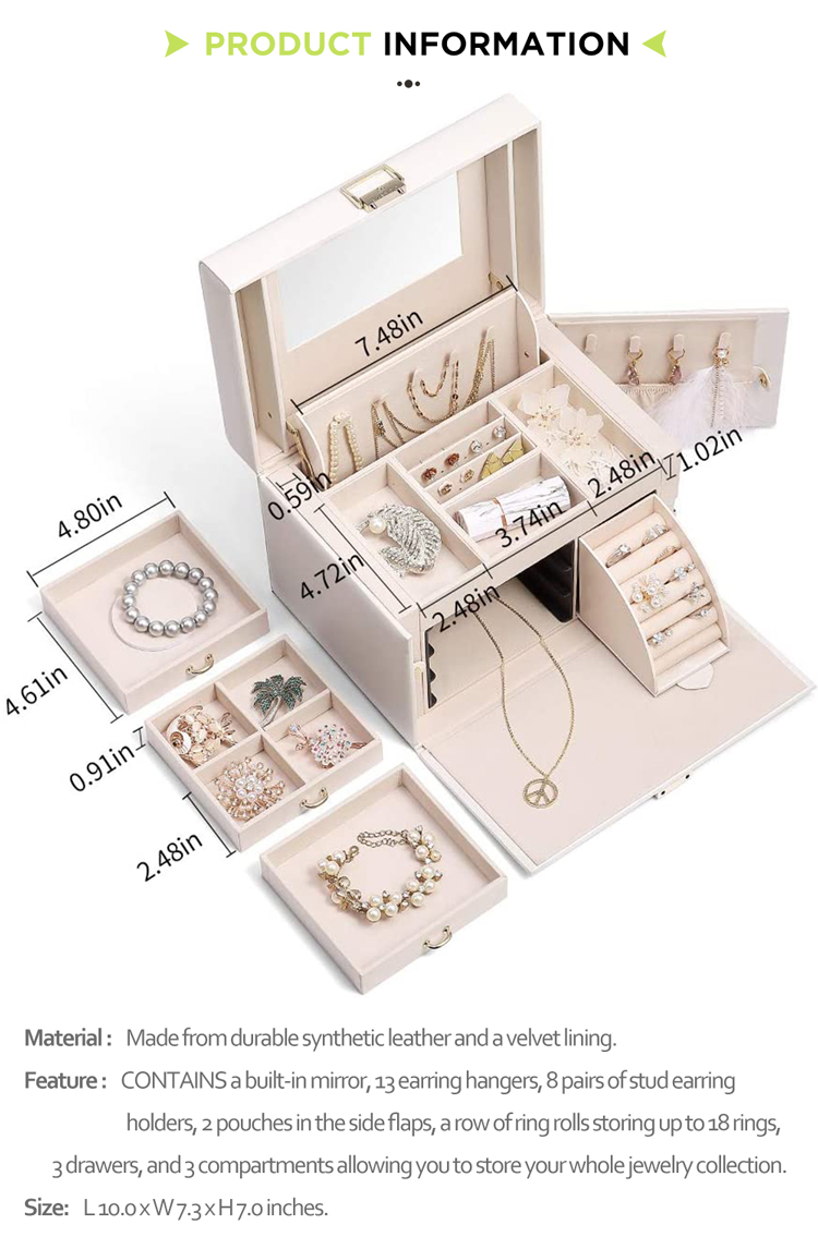 Wholesale Multilayer Drawer Large Capacity Necklace Earring Ring Jewellery Case Display Luxury Pu Leather Jewelry Boxes