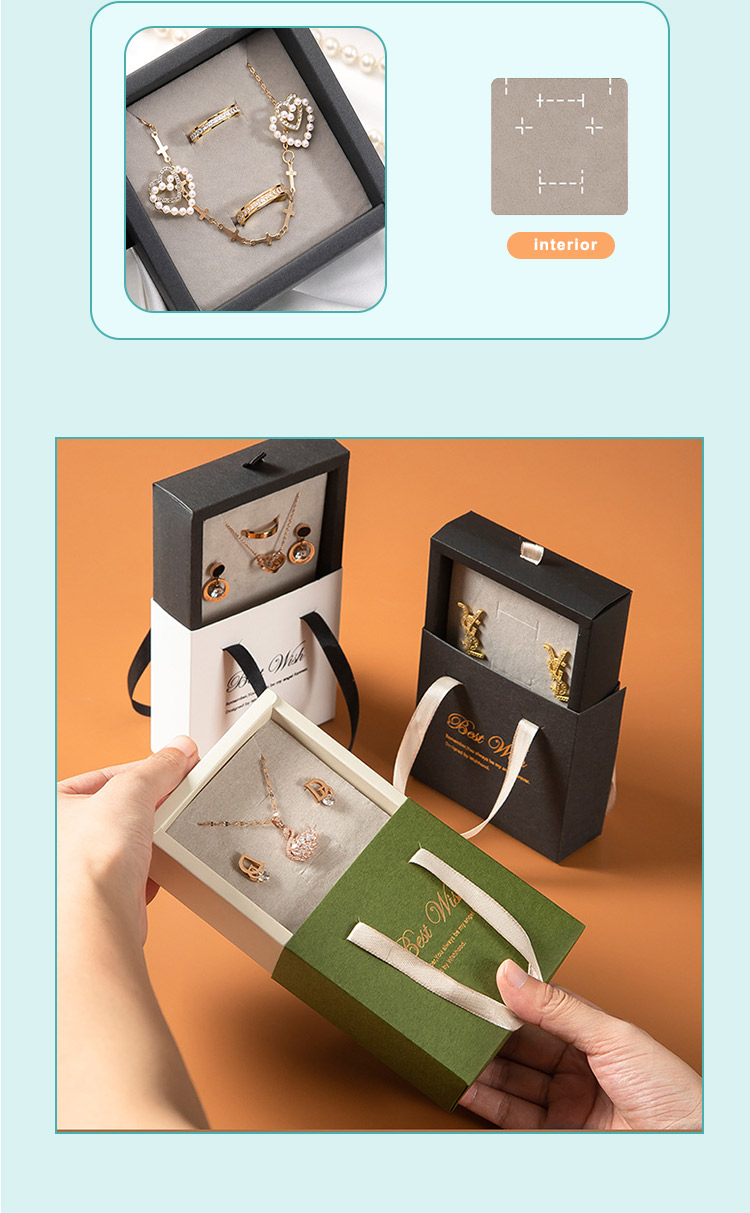 Custom Logo Paper Rings Necklace Earrings Jewellery Box With Handle - Annaigee 10