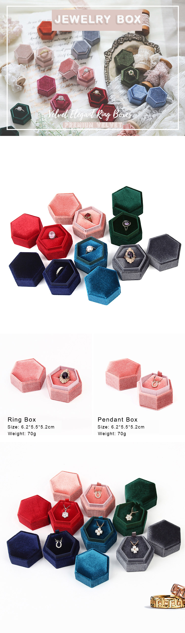 Annaigee - Custom Best Selling Small Jewelry Box Packaging Pendant Ring Box Velvet Wedding Engagement Display Gift 8