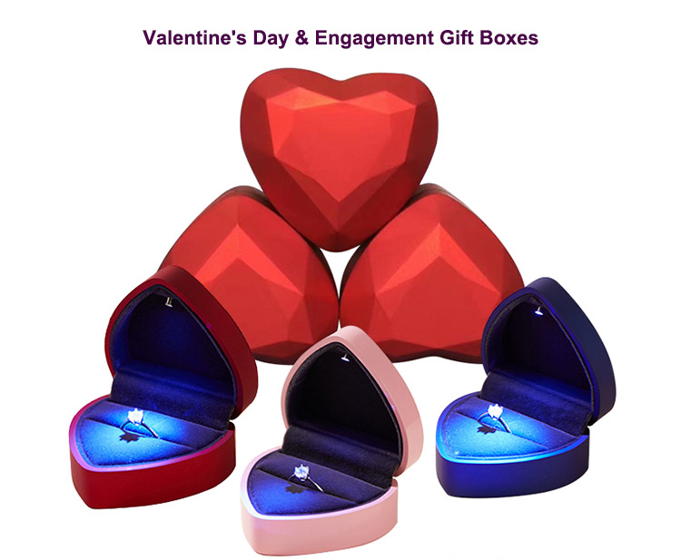 Annaigee - Proposal Engagement Wedding Velvet Heart Shaped Led Jewellery Box Ring Box LED Light Jewelry Gift Case 8