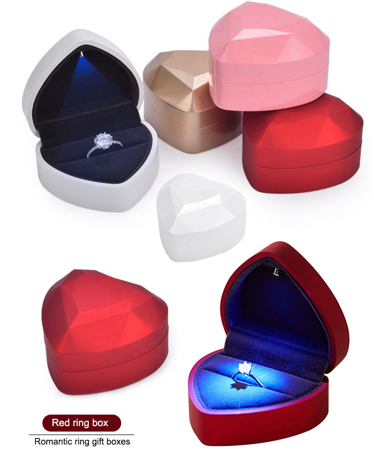 Annaigee - Proposal Engagement Wedding Velvet Heart Shaped Led Jewellery Box Ring Box LED Light Jewelry Gift Case 9
