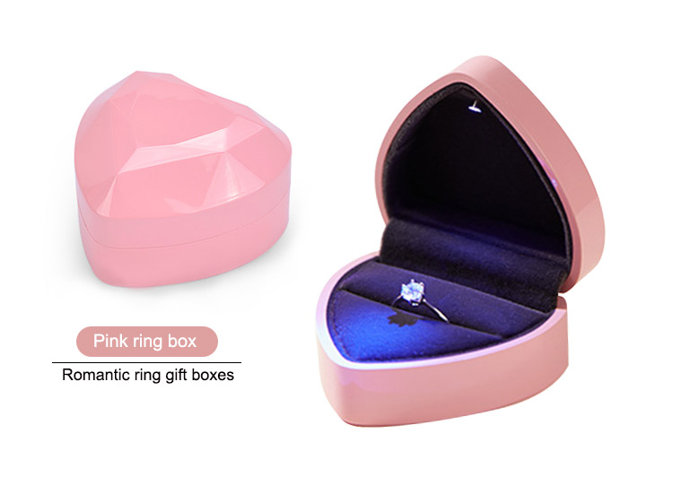 Annaigee - Proposal Engagement Wedding Velvet Heart Shaped Led Jewellery Box Ring Box LED Light Jewelry Gift Case 10