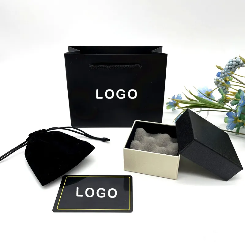 Annaigee – Schwarzes Schmucktäschchen mit Geschenkbox, Schmuckverpackungsset, individuell gestaltbares Verpackungszubehör 1